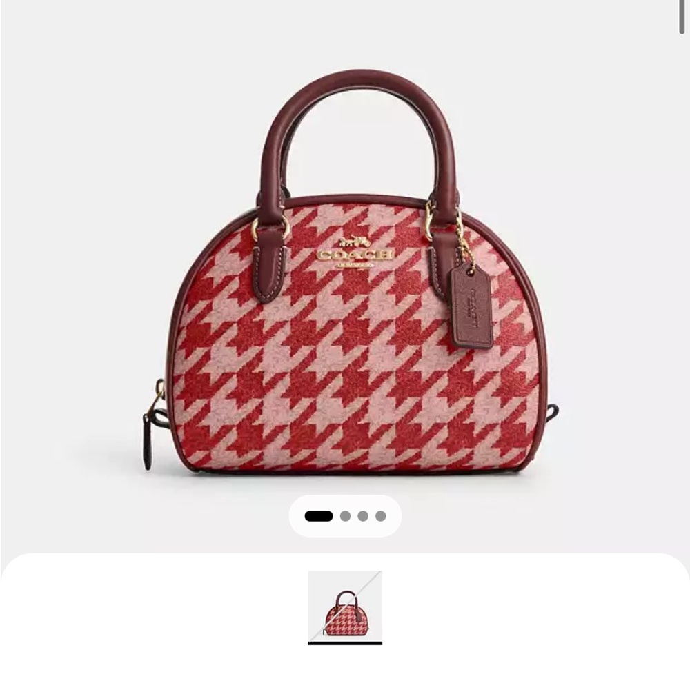 Coach houndstooth Sydney satchel red and pink new